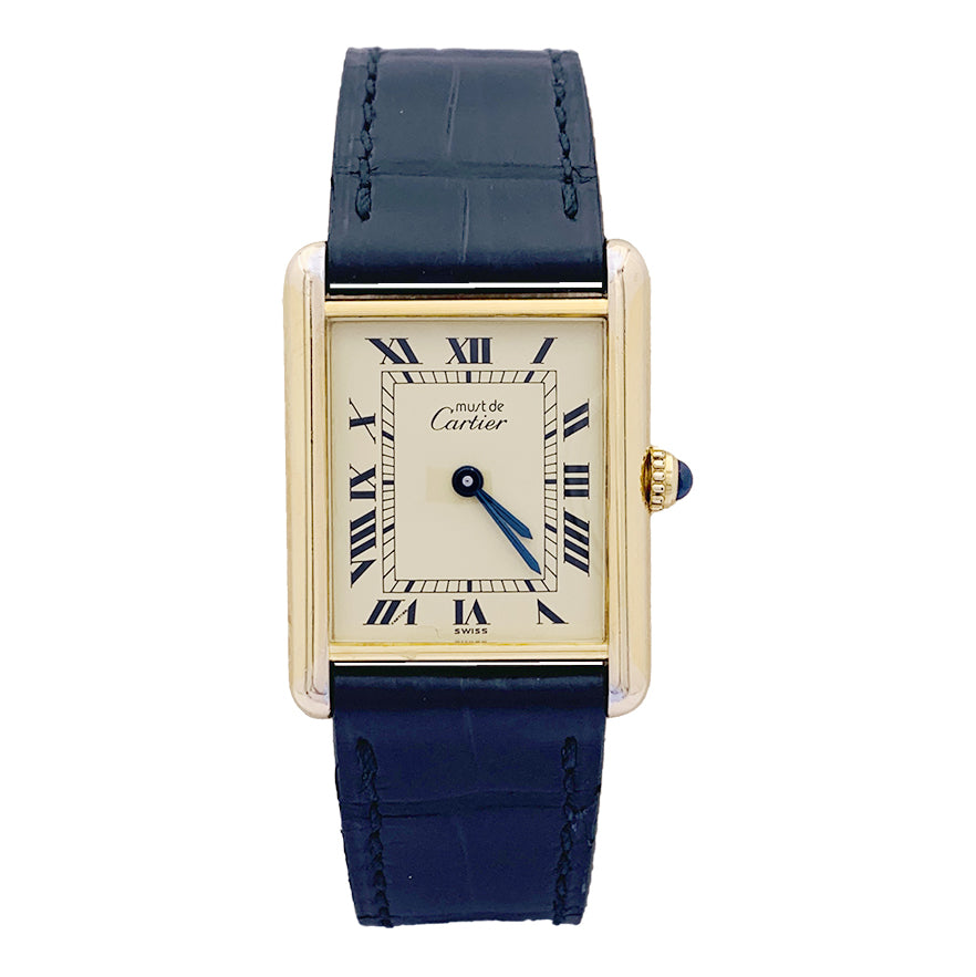 Cartier watch, "Must de Cartier", gold and silver plated, leather.