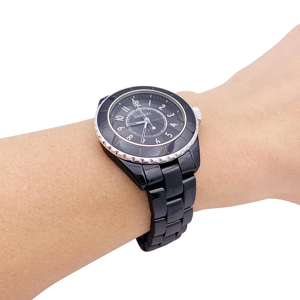 Chanel watch, "J12", black ceramic, steel.