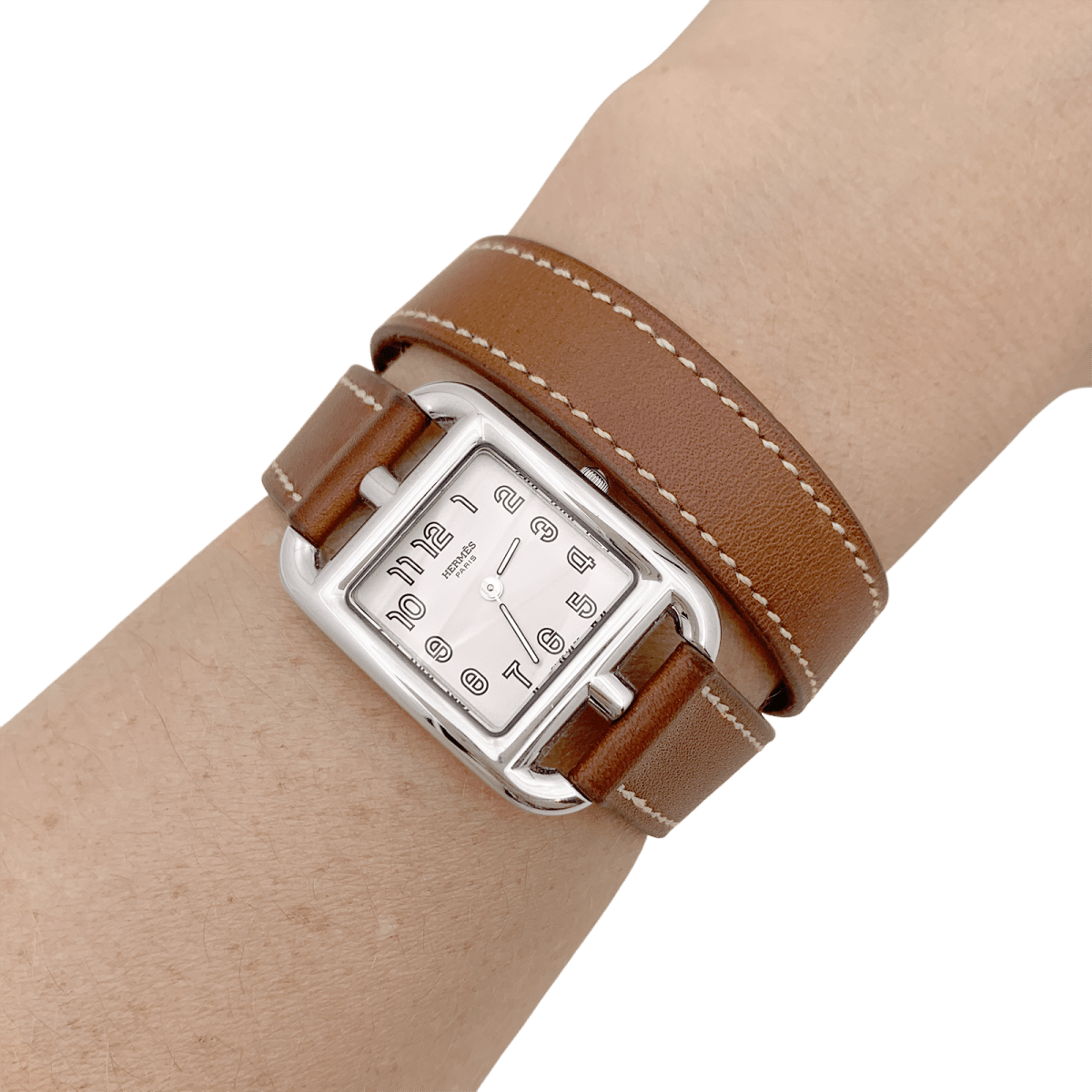 Montre Hermès, "Cape Cod", acier, cuir. quartz - Maison Eloe