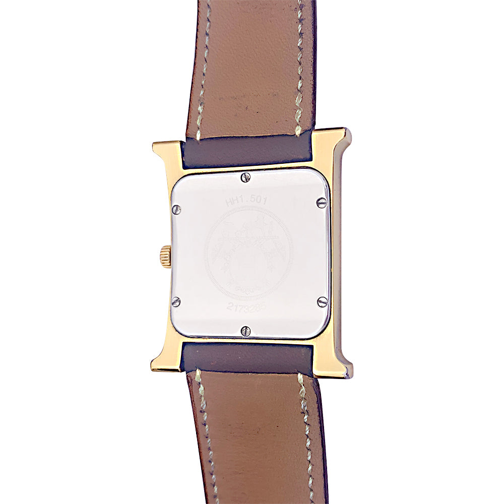 Hermès watch, "Heure H", gold plated, steel on leather.