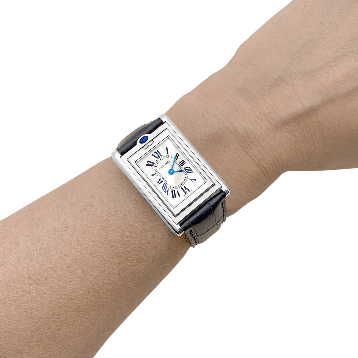 Montre Cartier, "Tank Basculante", acier, cuir. - Maison Eloe