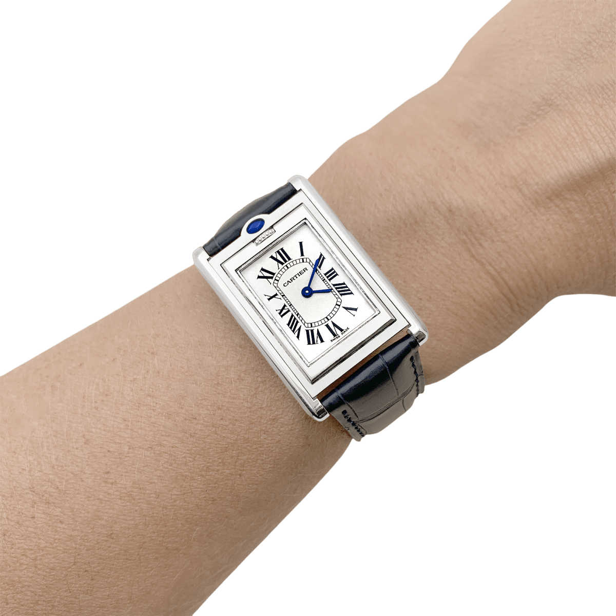 Montre Cartier, "Tank Basculante", acier, cuir. - Maison Eloe
