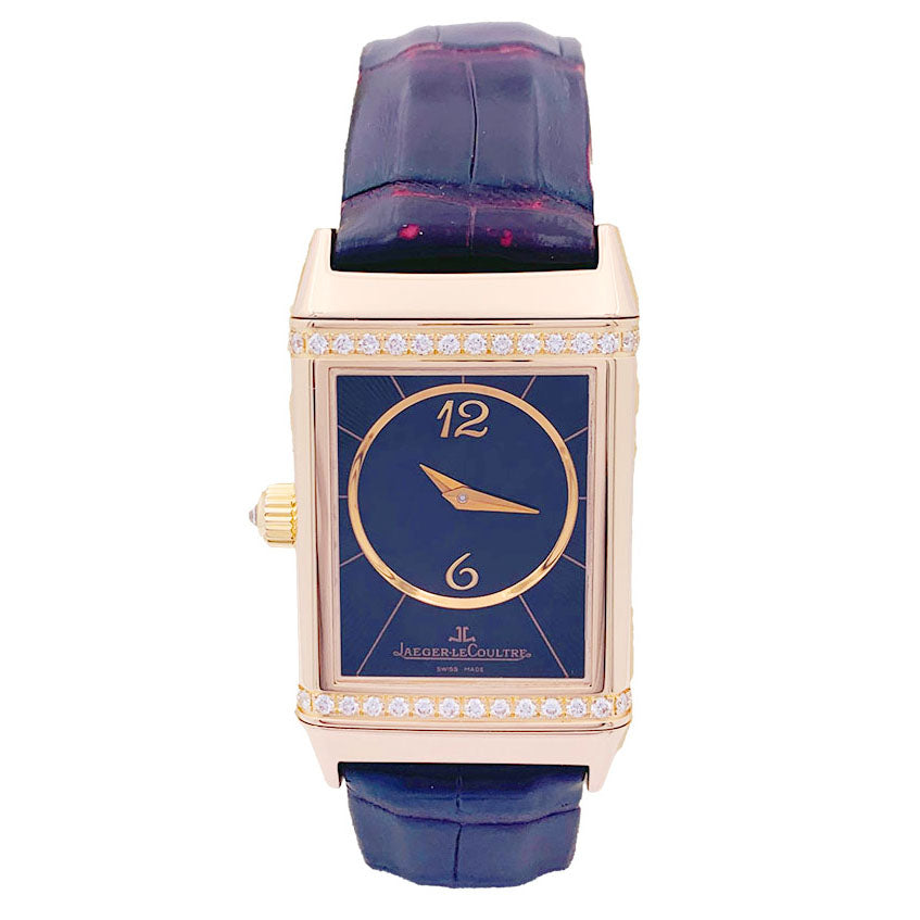 Montre Jaeger-LeCoultre, "Reverso Duetto", en or rose et diamants.