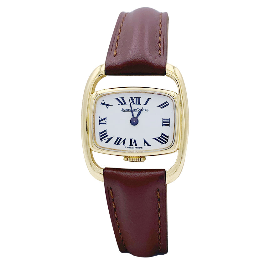 Montre Jaeger-Lecoultre, "Etrier", or jaune, cuir.