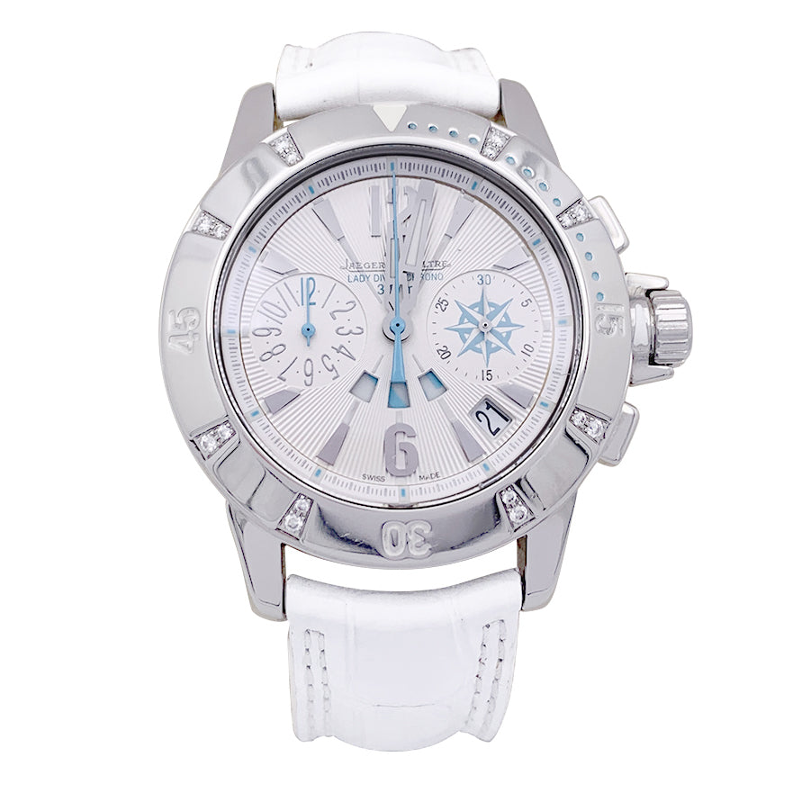 Montre Jaeger Lecoultre "Lady Diving Chrono Date" acier, diamants.