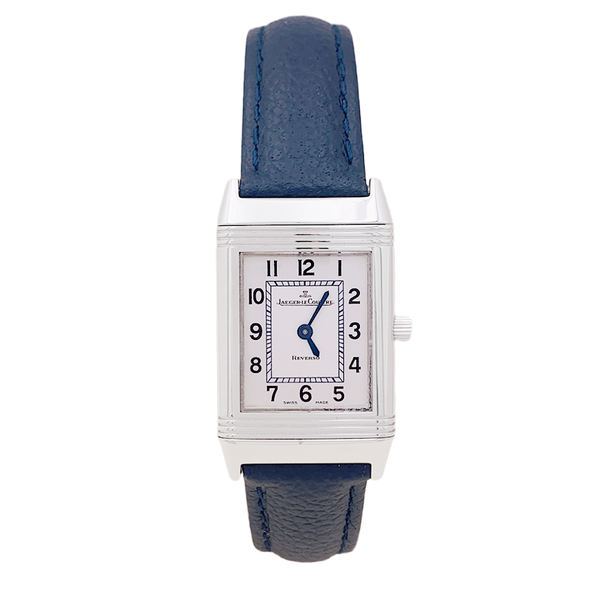 Montre Jaeger Lecoultre, "Reverso Lady Classique", acier, cuir.