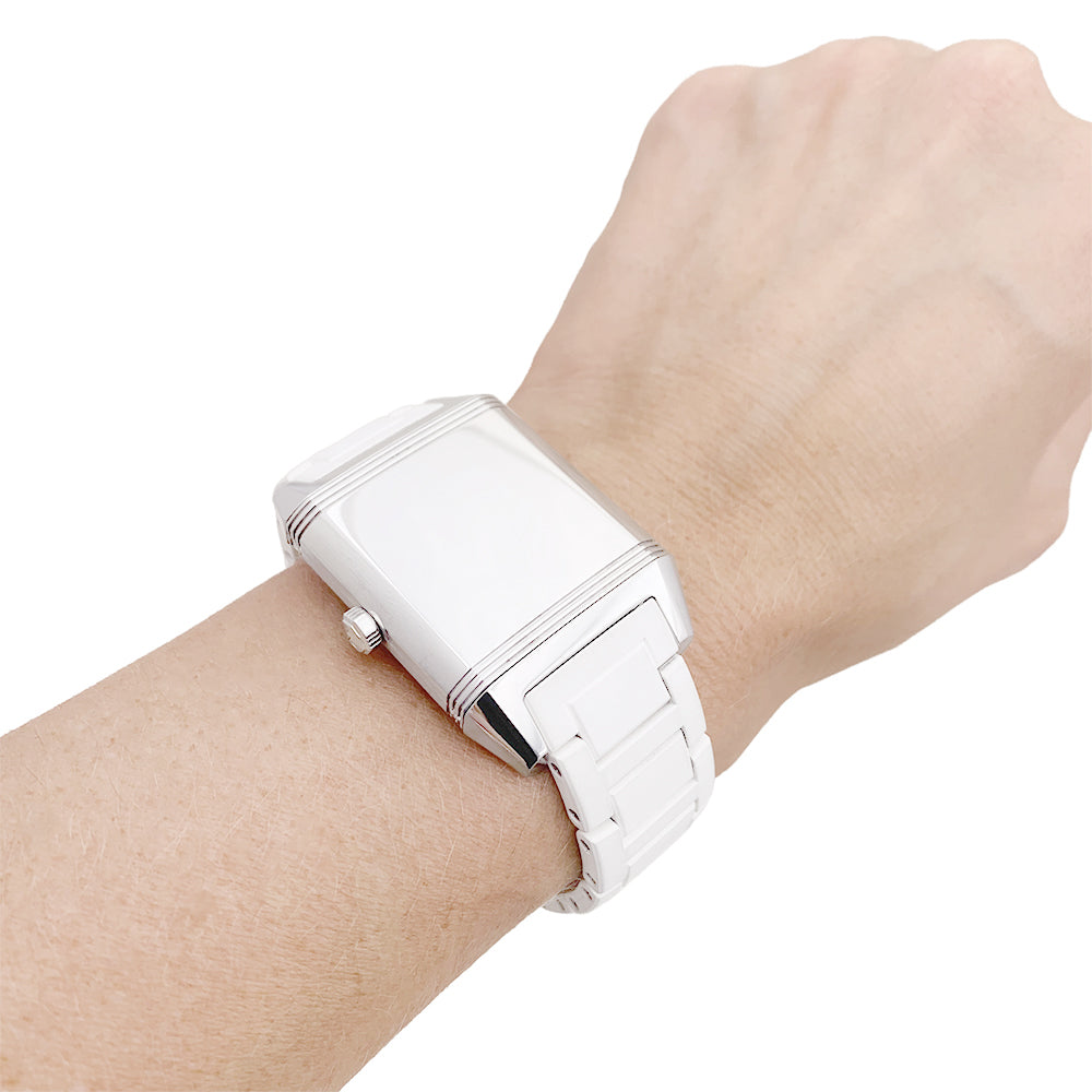 Jaeger Lecoultre "Reverso Squadra" watch, steel, diamonds, rubber.