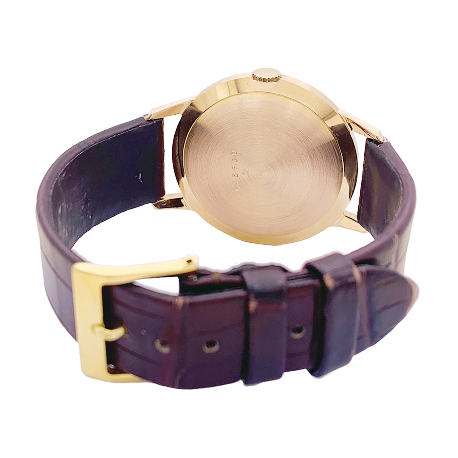 Jaeger Lecoultre watch, rose gold, leather strap.