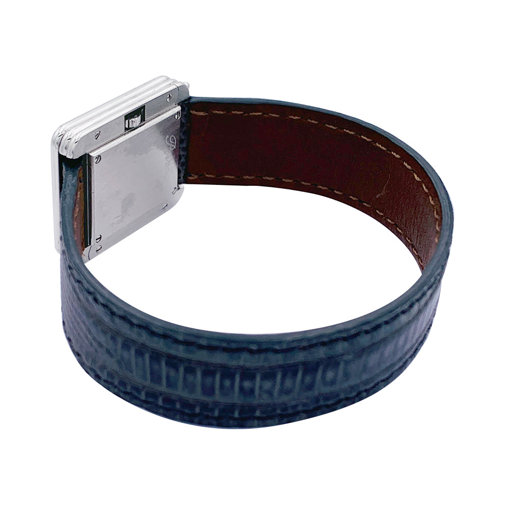 Poiray watch, "Ma Première", steel and diamonds on leather.