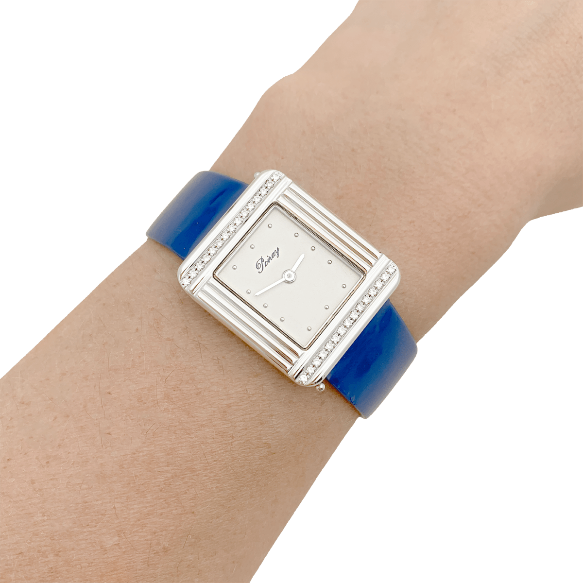 Montre Poiray, "Ma Première", acier et diamants sur cuir. - Maison Eloe