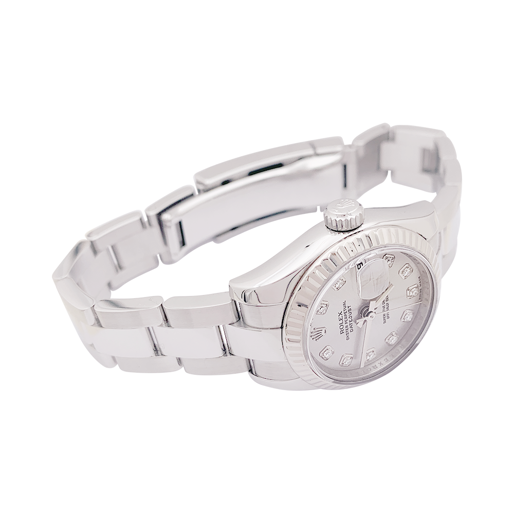 Rolex "Oyster Perpetual- Lady Datejust" steel watch, diamonds.