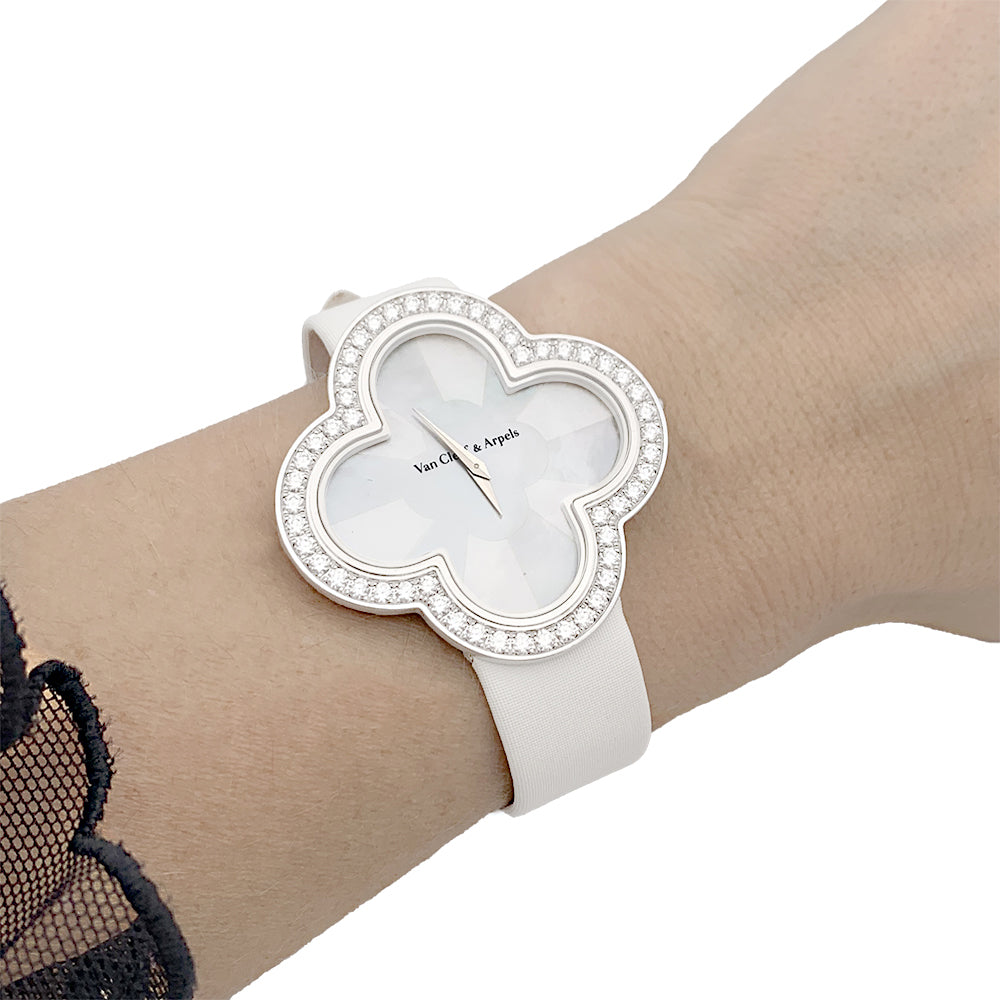 Van Cleef &amp; Arpels watch, "Alhambra", white gold, diamonds.
