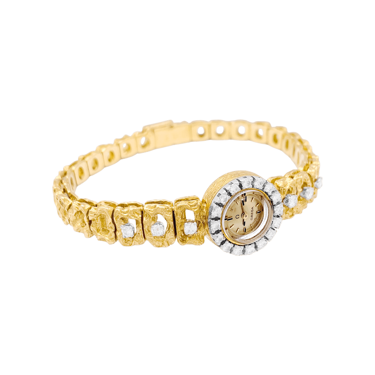 Montre de dame Omega vintage, deux ors, diamants. - Maison Eloe