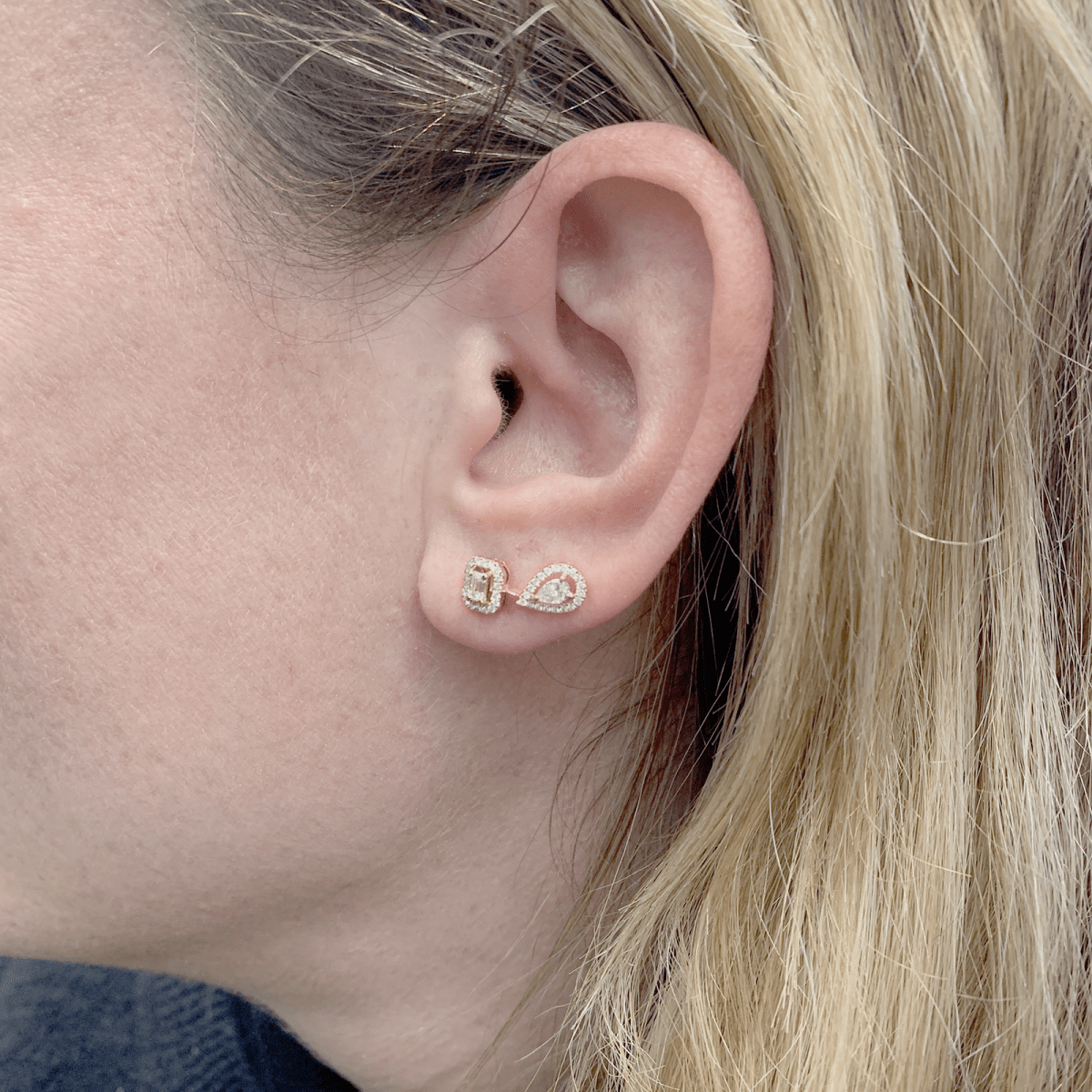 Paire de puces d'oreilles Messika, collection "My Twin", or rose et diamants - Maison Eloe
