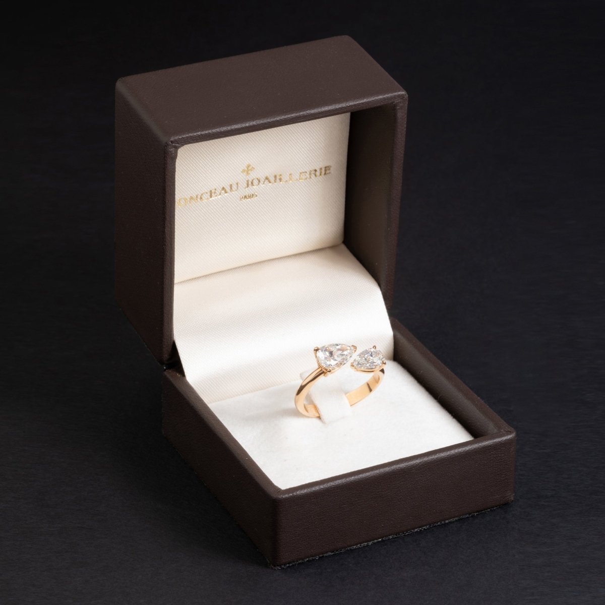 Bague Toi et Moi en or rose et diamants, pièce unique. - Maison Eloe