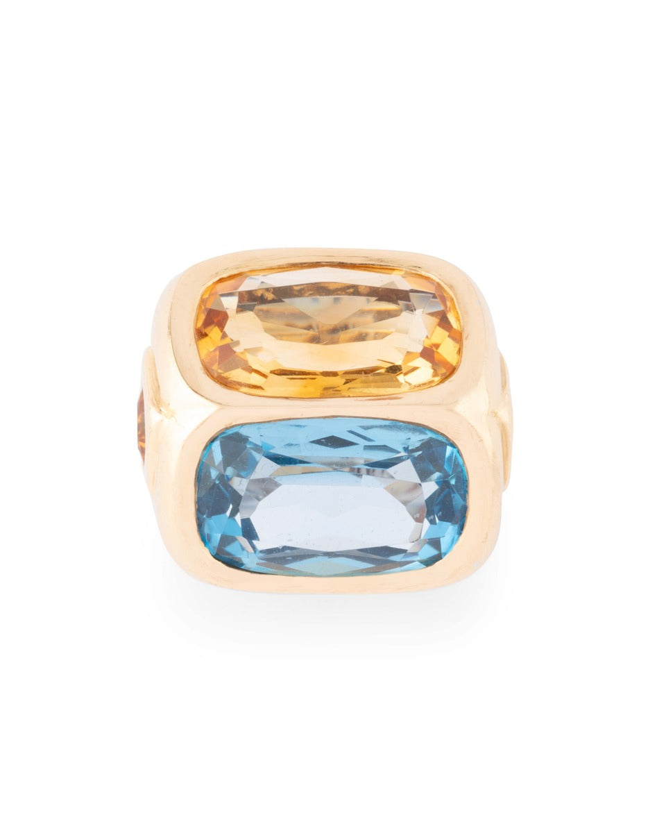 Marina B, yellow and white gold cocktail ring, citrine, topaz