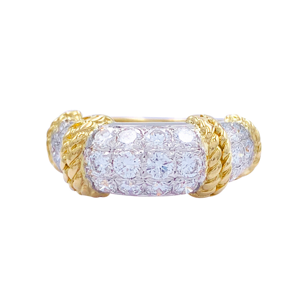 Fred ring, "Isaure", yellow gold, platinum, diamonds.