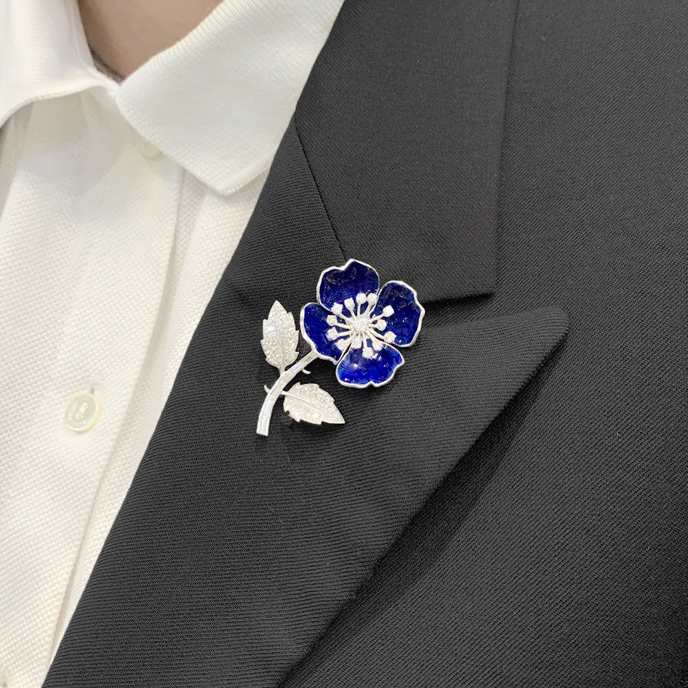 Boucheron clip, "Eglantine", in white gold, platinum, enamel and diamonds.