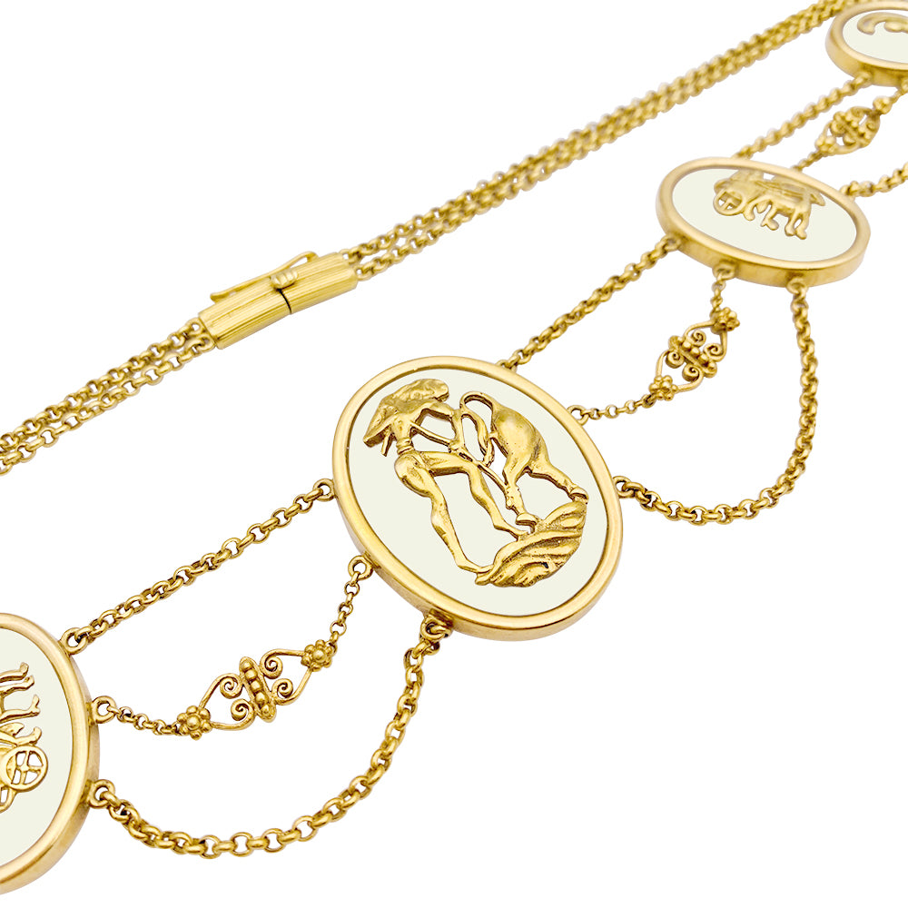 Vintage Lalaounis necklace, "The Shield of Achilles", yellow gold, rock crystal.