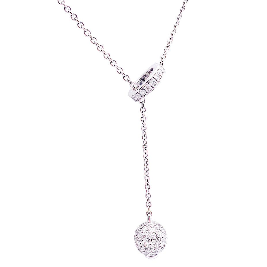 Mikimoto necklace in white gold, white pearls, diamonds.
