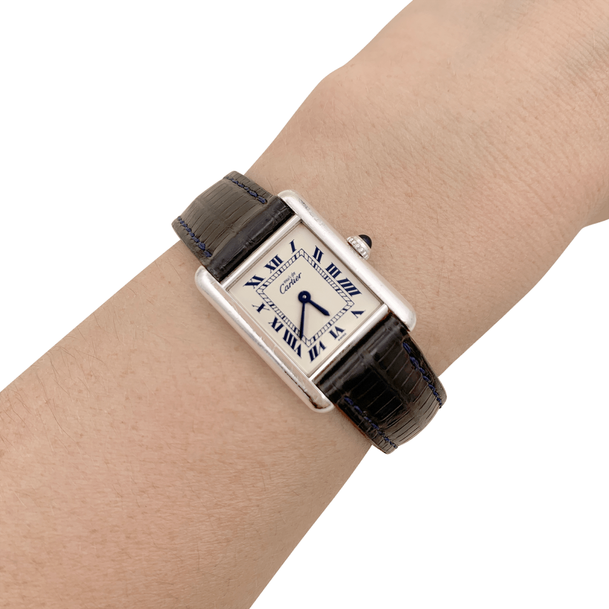 Montre Cartier "Tank Must" argent, cuir. - Maison Eloe