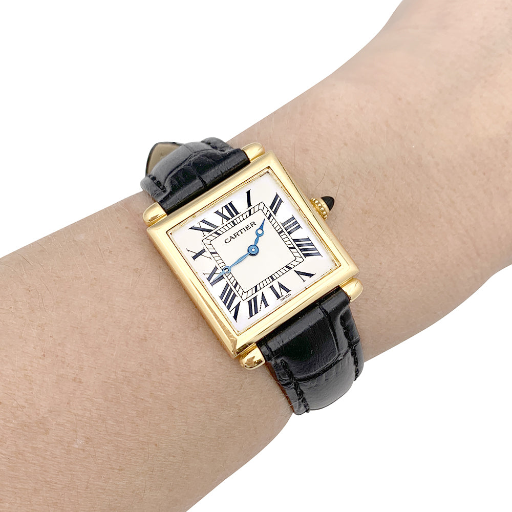 Cartier watch, "Tank Obus", yellow gold, leather.