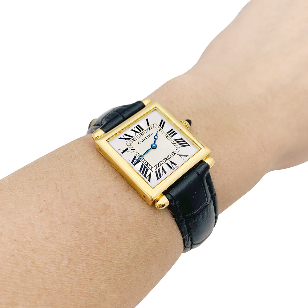 Cartier watch, "Tank Obus", yellow gold, leather.