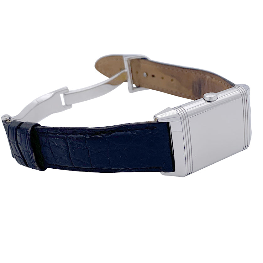 Montre Jaeger Lecoultre, "Reverso Classique", acier, cuir.