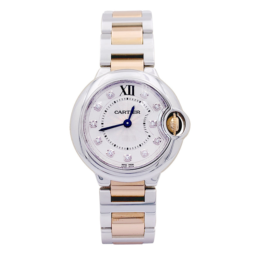 Cartier watch, "Ballon Bleu de Cartier", steel, pink gold, diamonds.