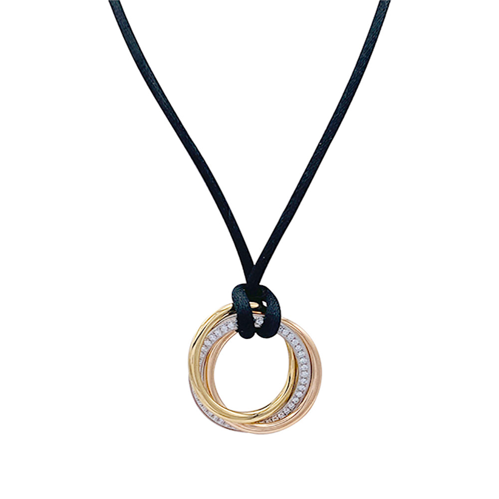Cartier necklace, "Trinity", three golds, diamonds.