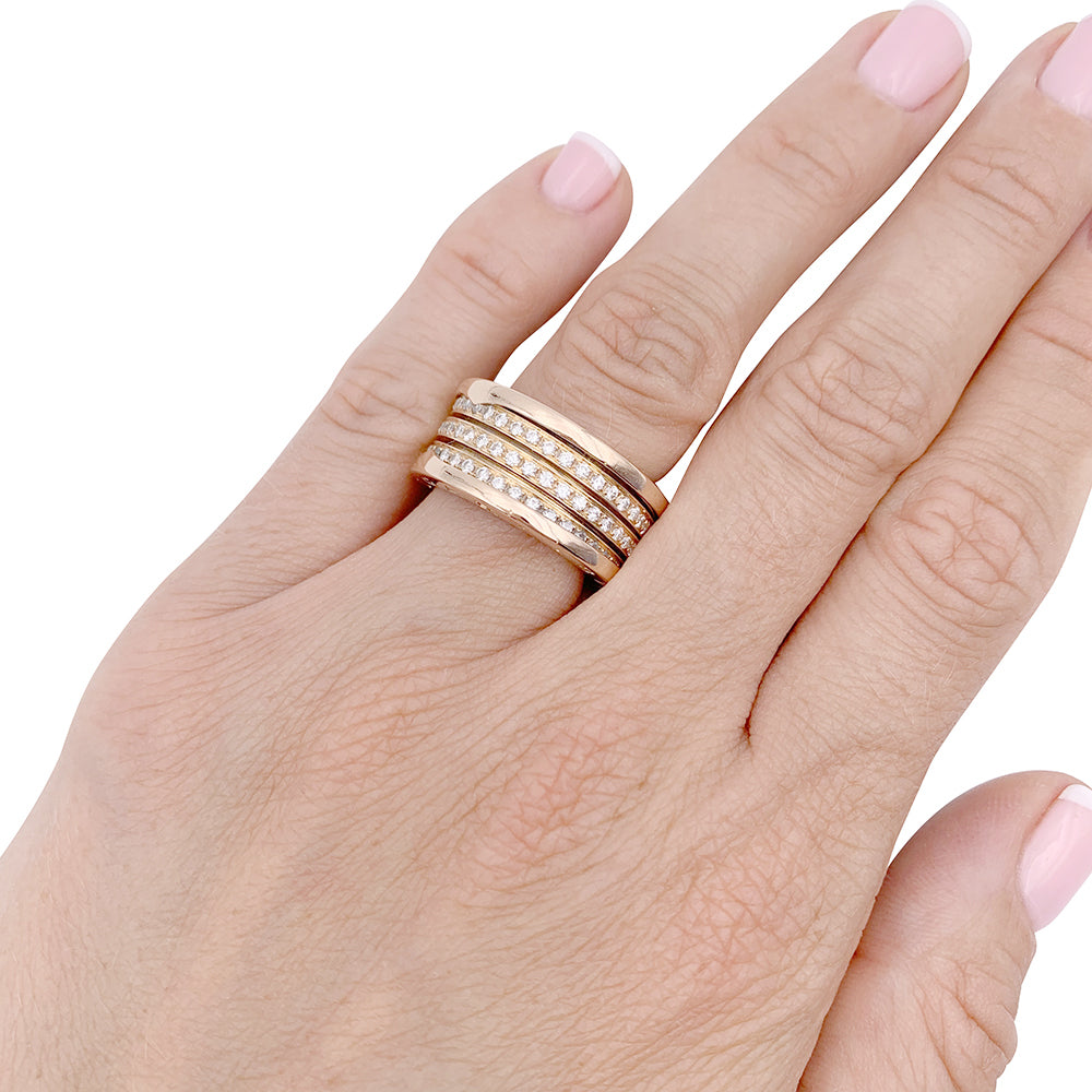 Bague Bulgari, "B.Zero1", or rose et diamants.