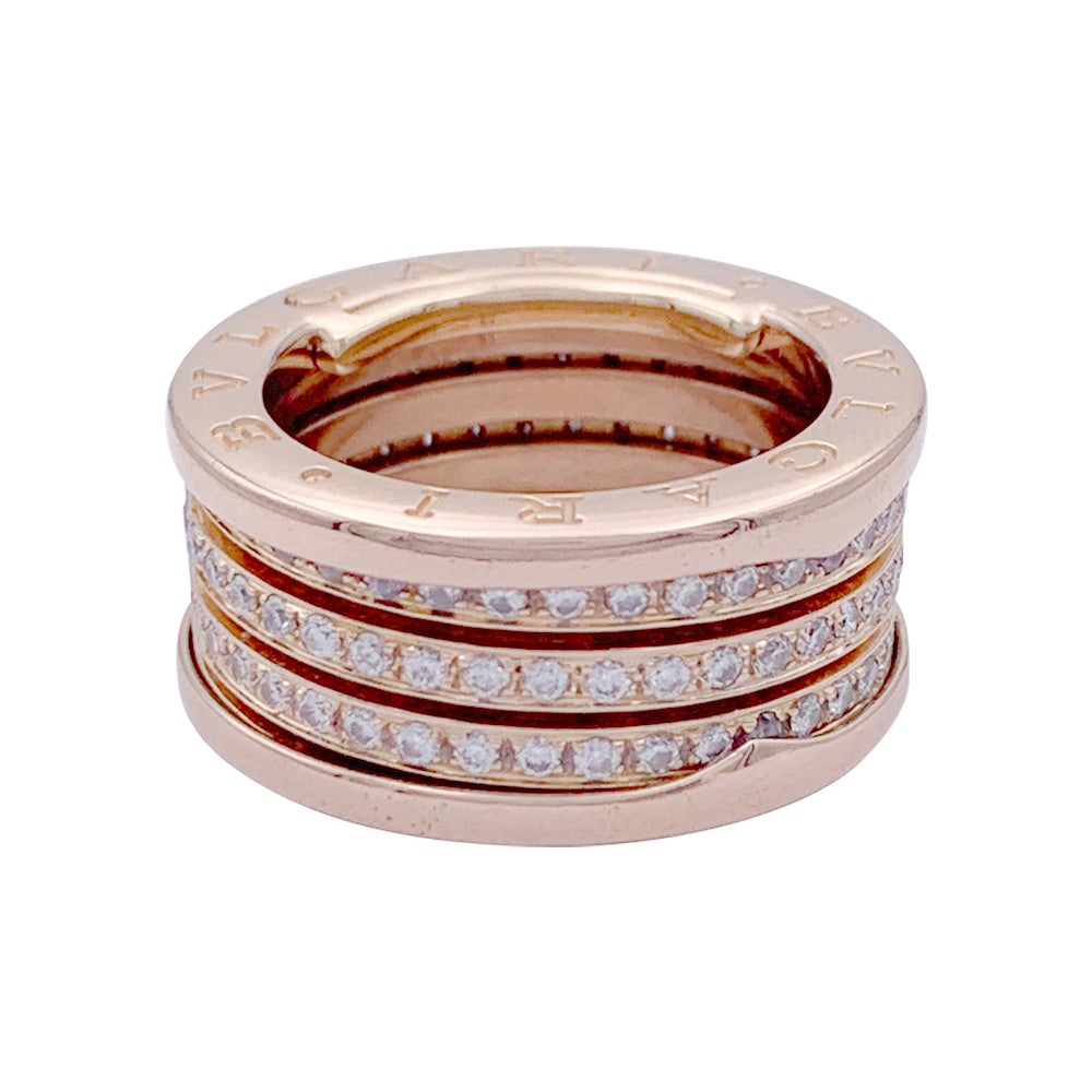 Bague Bulgari, "B.Zero1", or rose et diamants.