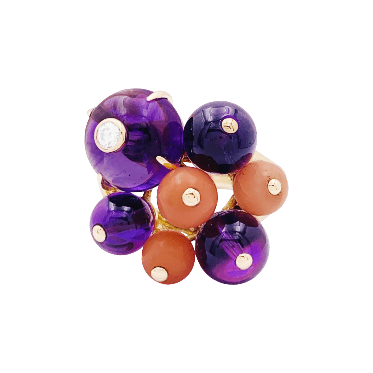 Bague Cartier, "Délices de Goa", or jaune, diamant, corail, améthystes. - Maison Eloe