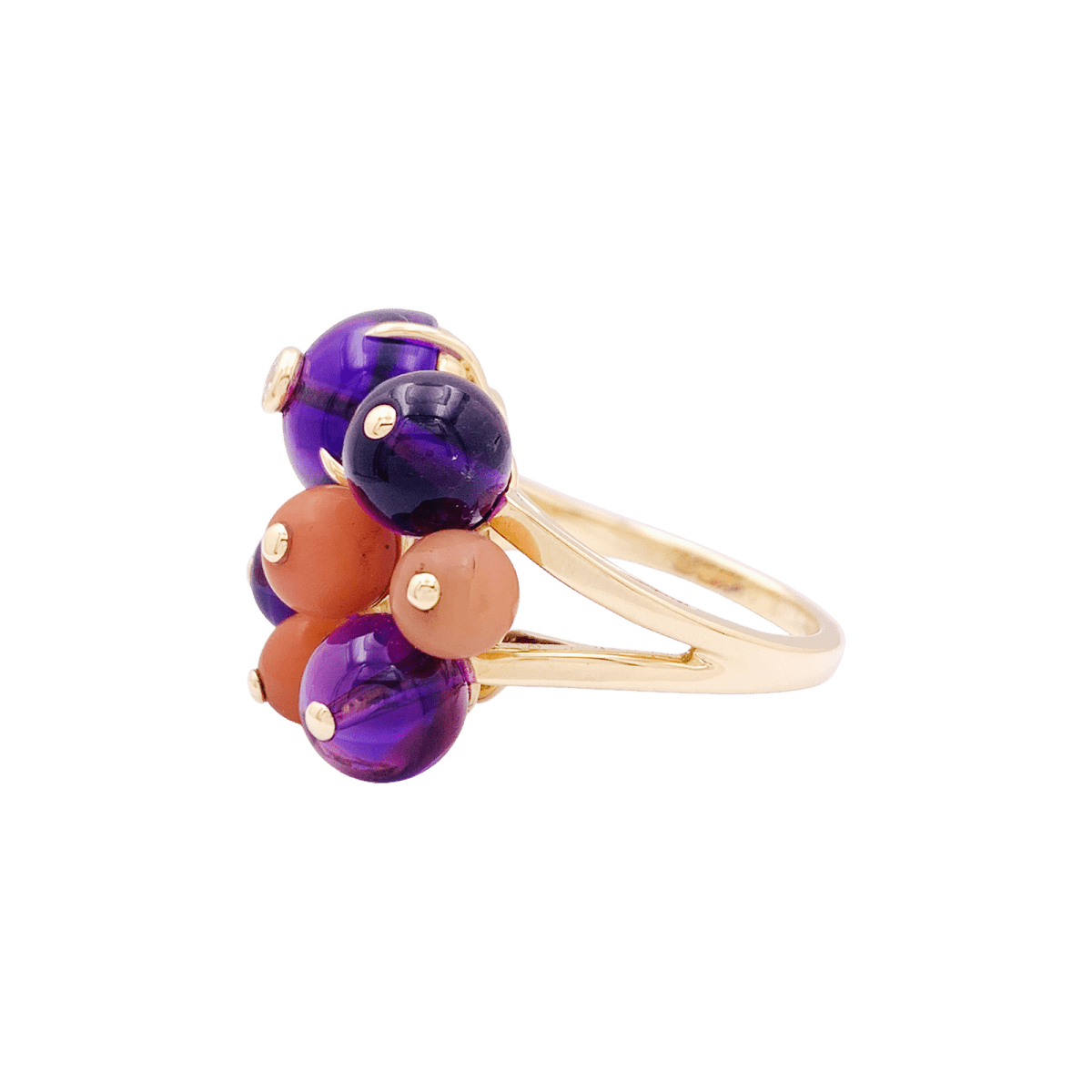 Bague Cartier, "Délices de Goa", or jaune, diamant, corail, améthystes. - Maison Eloe