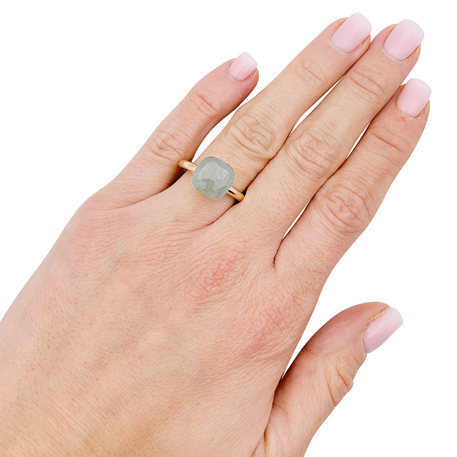 Pomellato ring, "Nudo Classic", two golds, milky aquamarine.