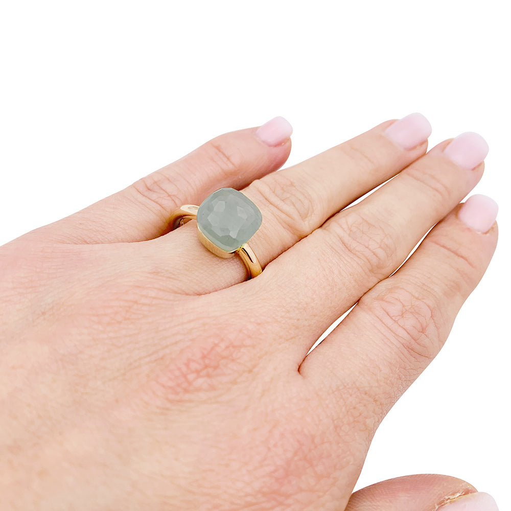 Pomellato ring, "Nudo Classic", two golds, milky aquamarine.