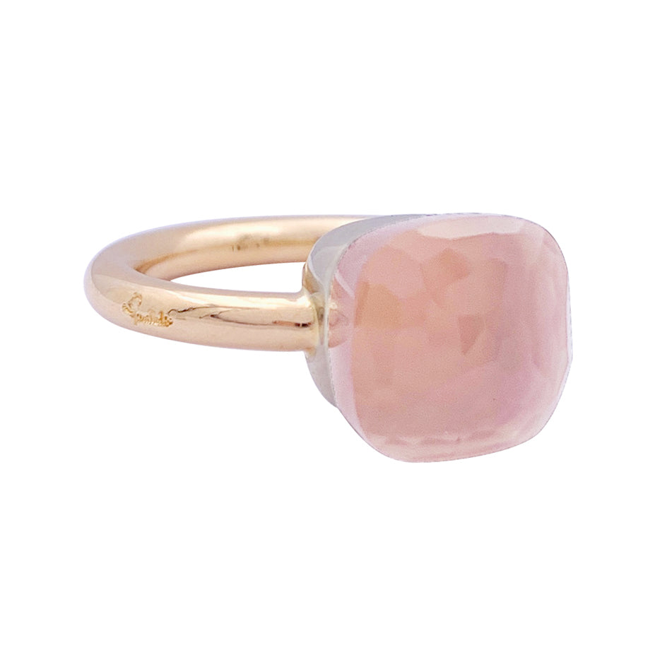 Pomellato ring, "Nudo Classic", two golds and rose quartz.
