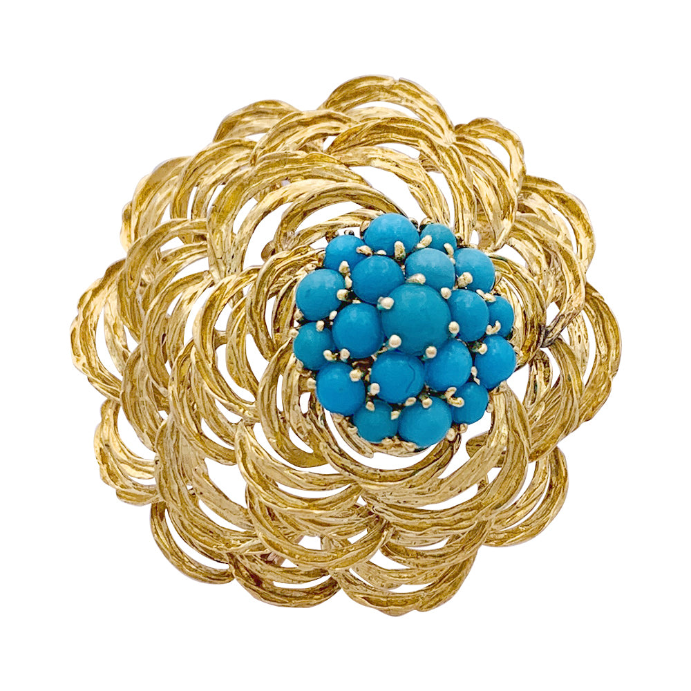 Vintage Cartier clip, yellow gold and turquoise.