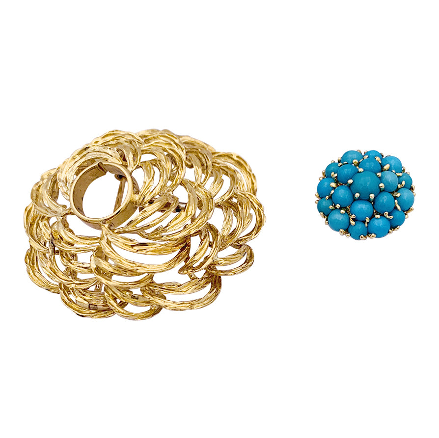 Vintage Cartier clip, yellow gold and turquoise.