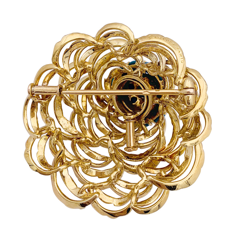 Vintage Cartier clip, yellow gold and turquoise.