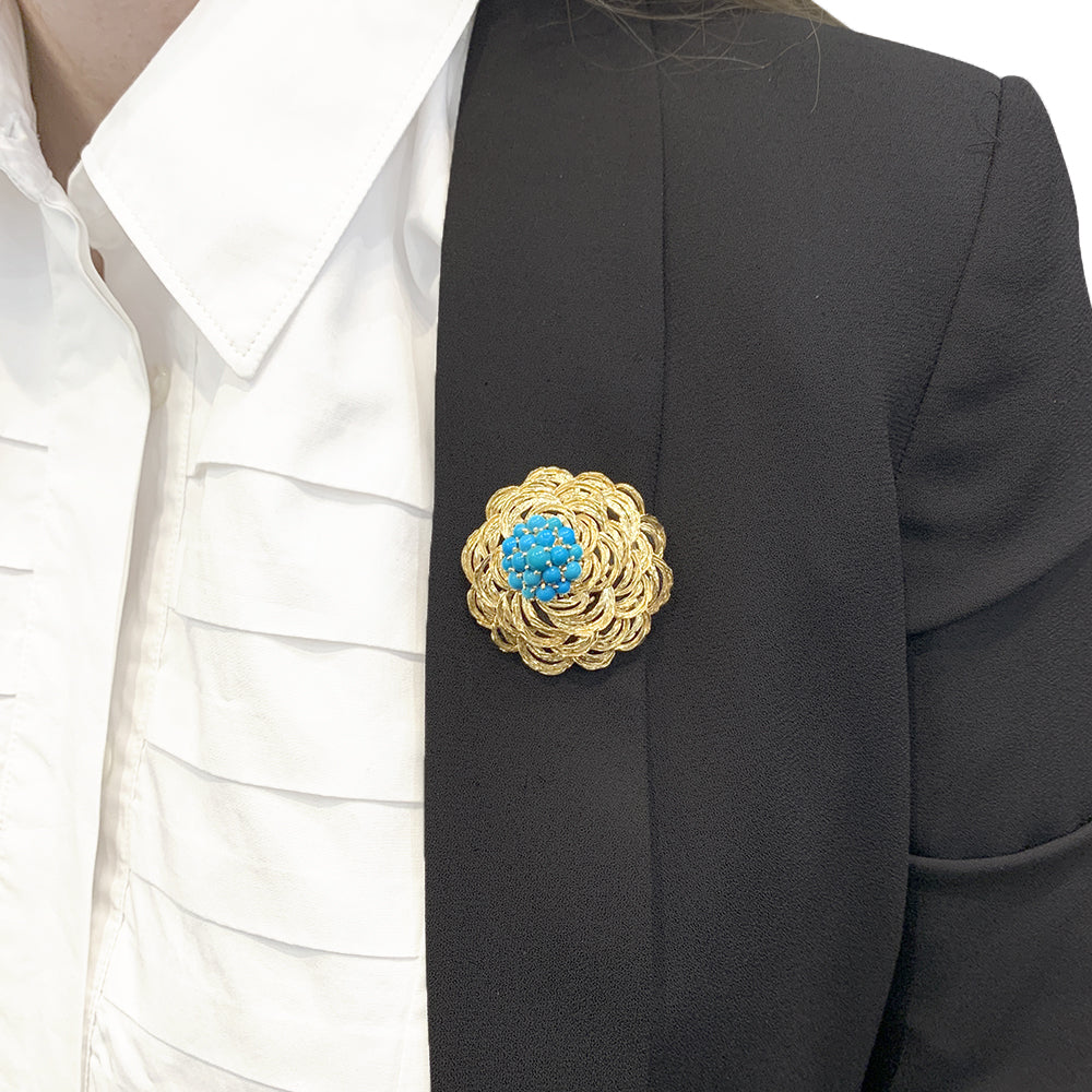 Vintage Cartier clip, yellow gold and turquoise.