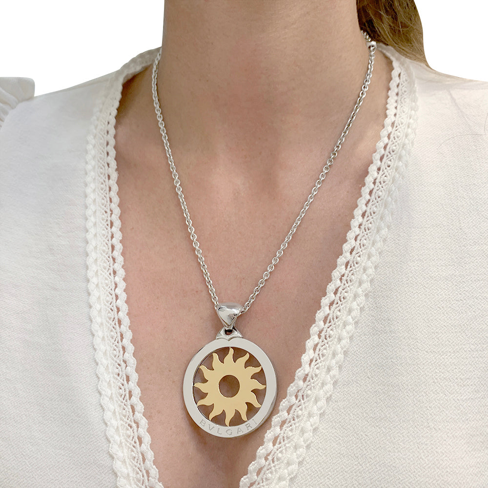 Bulgari necklace, "Tondo Sun", two golds, steel.