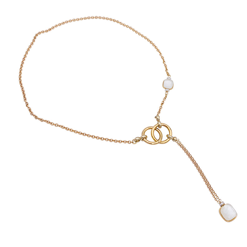Pomellato necklace, "Nudo", rose gold, diamonds, white mother-of-pearl, white topaz.