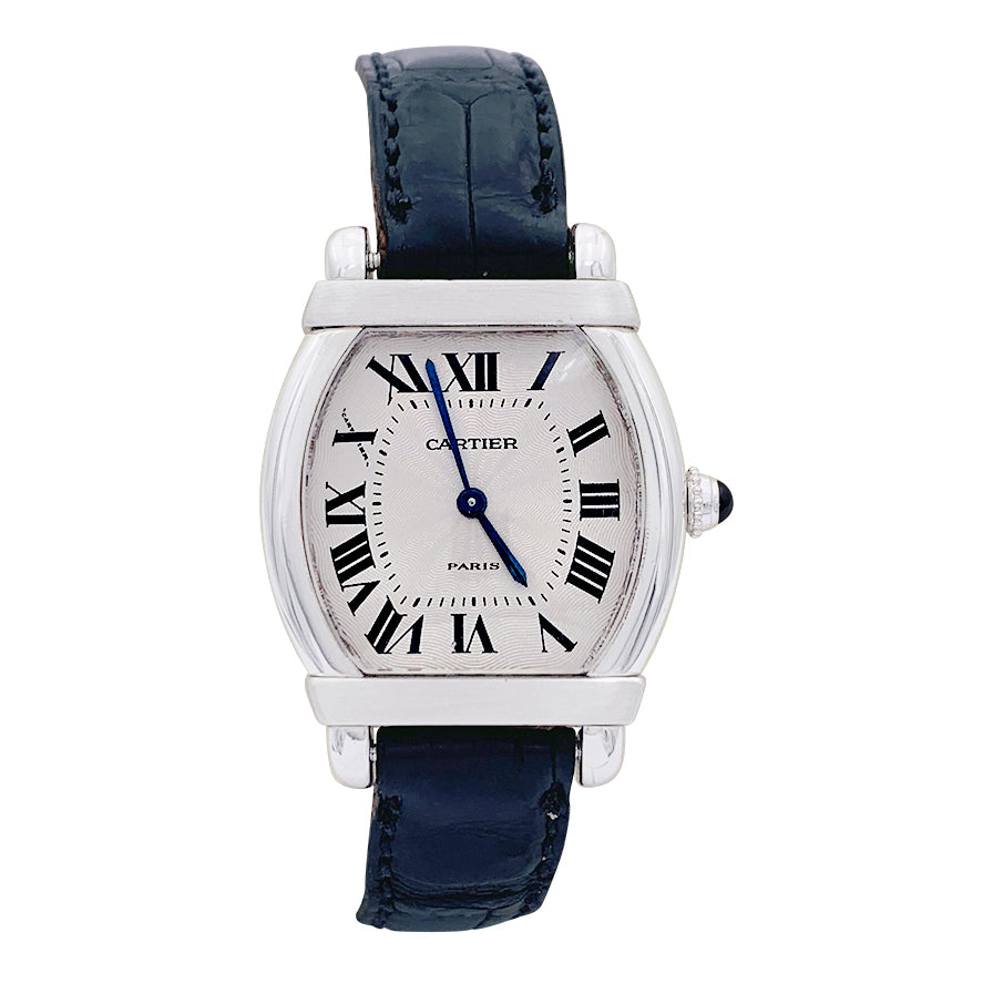 Cartier watch, "Chinese Turtle", platinum, white gold, leather.