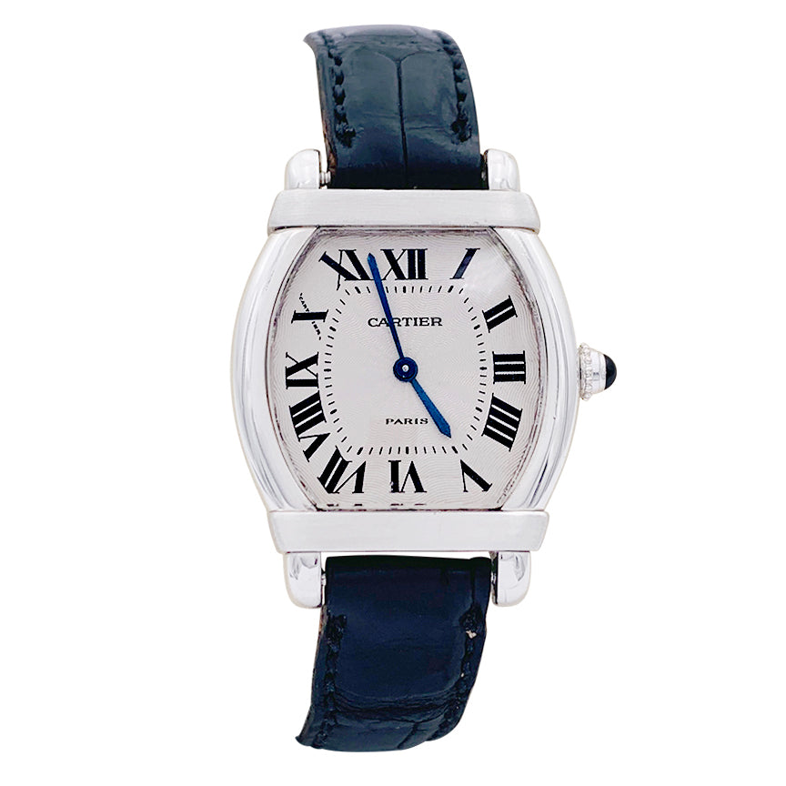 Cartier watch, "Chinese Turtle", platinum, white gold, leather.