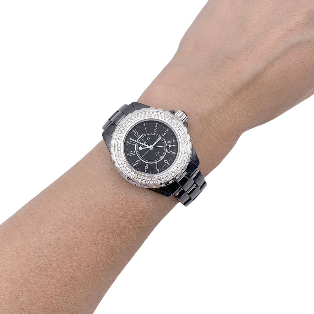 Chanel watch, "J12", black ceramic.