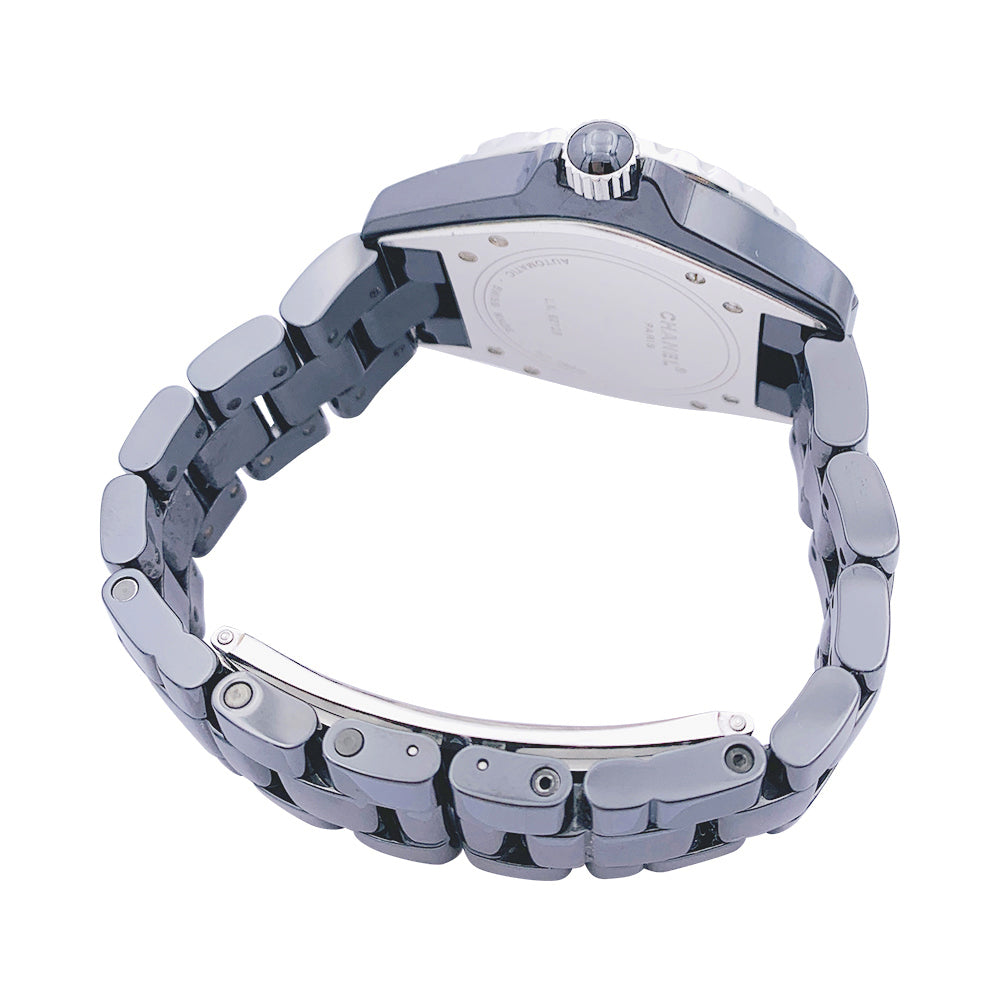 Chanel watch, "J12", black ceramic, diamonds.
