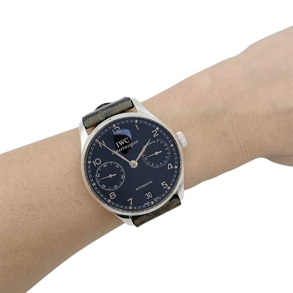 IWC watch, "Portuguese Automatic", steel, leather.