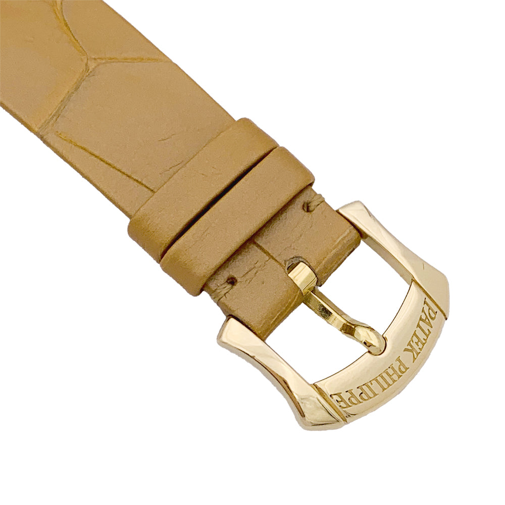 Montre Patek Philippe "Calatrava Moon Phase" or jaune, nacre, diamants, cuir.