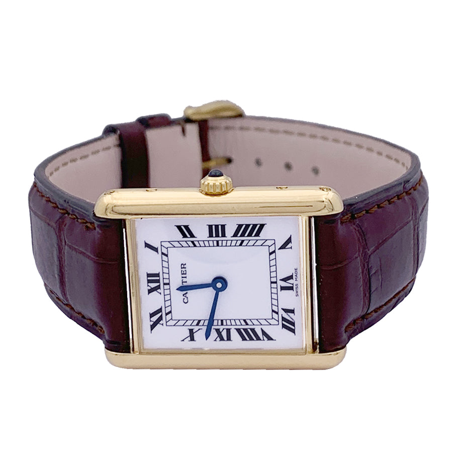 Cartier "Tank Louis Cartier" watch, yellow gold, leather.